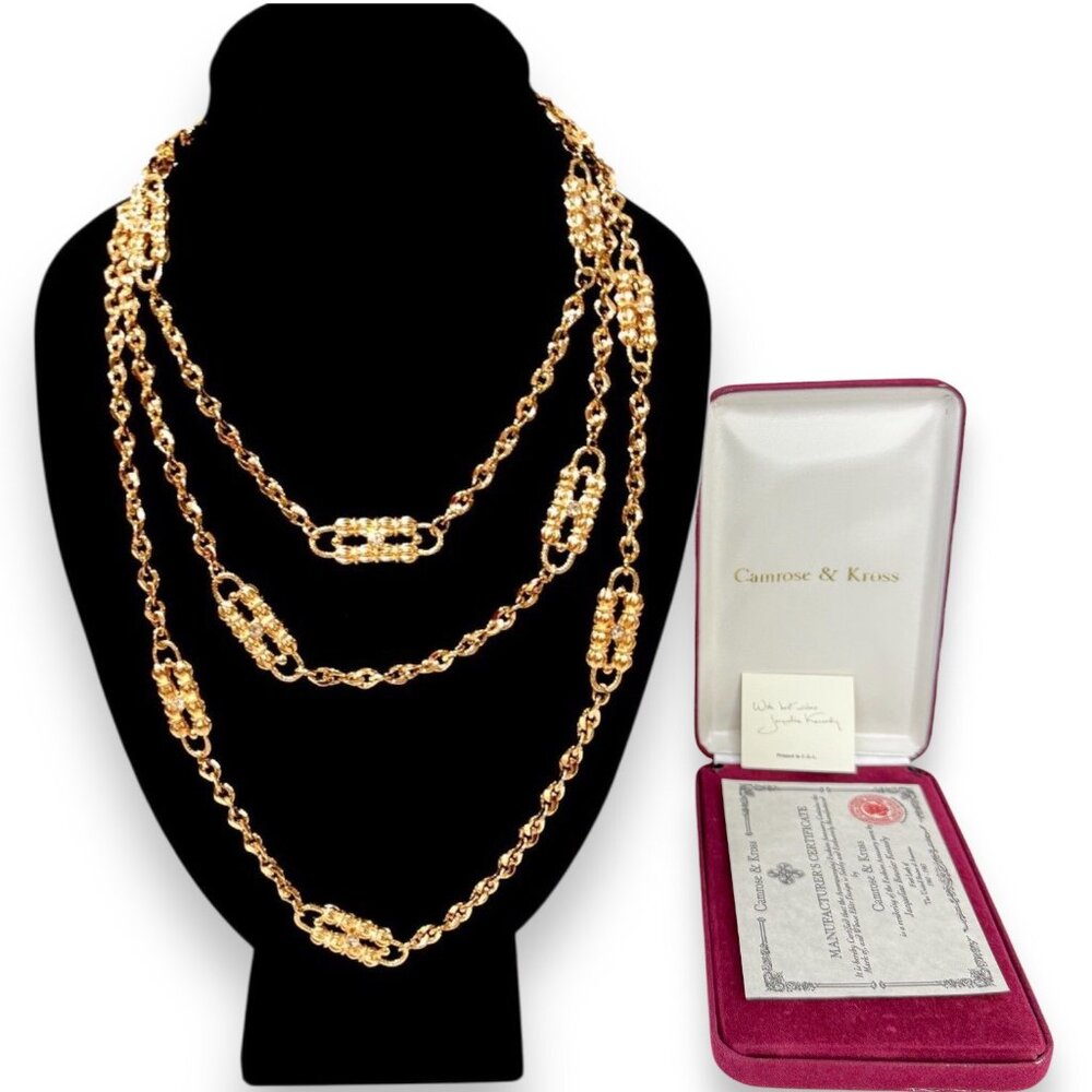 Vtg 60s Camrose & Cross Jacqueline Kennedy Gold Plated Crystal Necklace 34" 26"